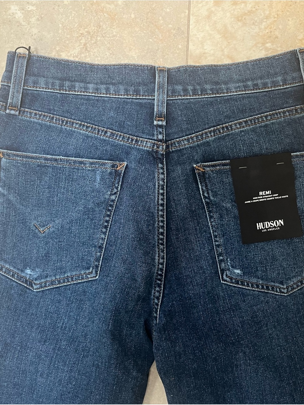 Hudson Jeans dark blue denim with tan stitching